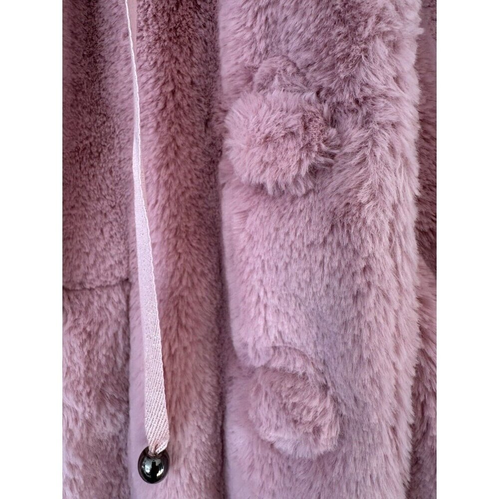 Mailener Paris Womens Jacket Faux Mink Fur Fuzzy Soft Coat Full Zip Pink Small - Picture 6 of 9